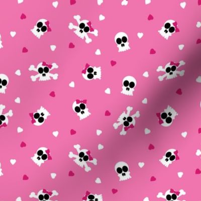 Ditsy Skull and Bones Pattern Pink Background