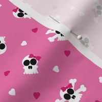 Ditsy Skull and Bones Pattern Pink Background