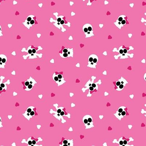 Ditsy Skull and Bones Pattern Pink Background