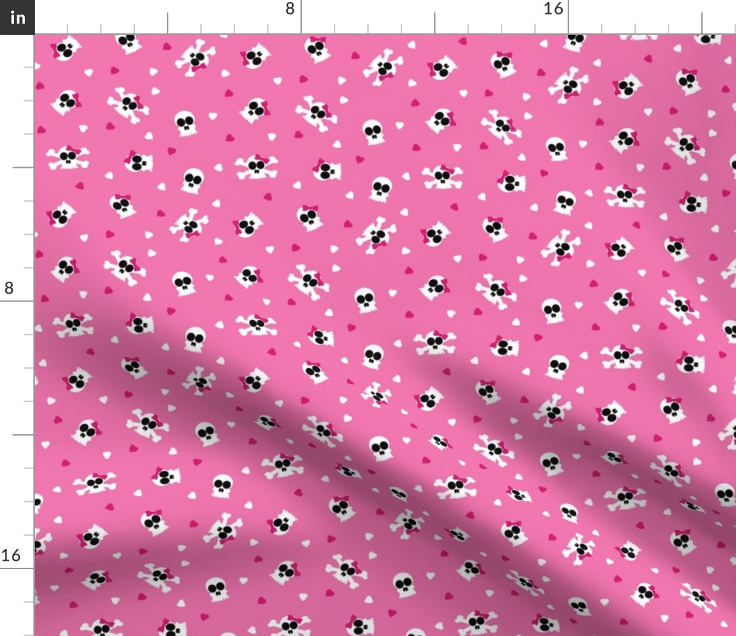 Ditsy Skull and Bones Pattern Pink Background