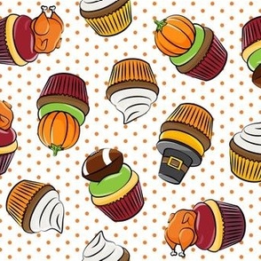 Thanksgiving cupcakes - orange polka dots - LAD19