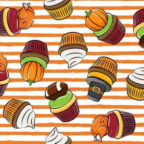 Thanksgiving cupcakes - orange stripes - LAD19