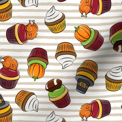 Thanksgiving cupcakes - beige stripes - LAD19