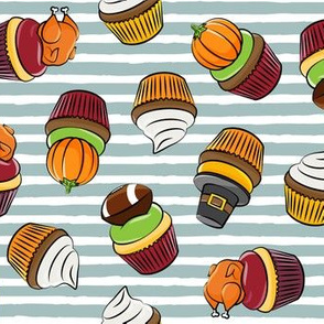 Thanksgiving cupcakes - dusty blue stripes - LAD19