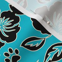 Paw Print Hawaiian Hibiscus - Turquoise blue