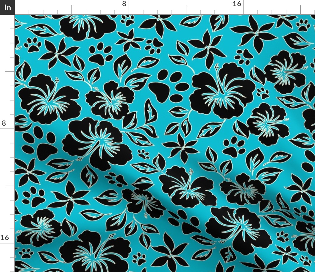 Paw Print Hawaiian Hibiscus - Turquoise blue