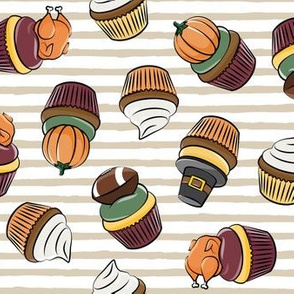 Thanksgiving cupcakes - tan stripes - LAD19
