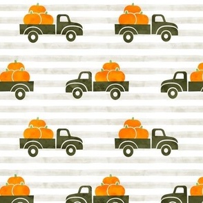 fall trucks - pumpkin - green on stripes - LAD19