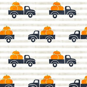 fall trucks - pumpkin - blue on stripes - LAD19
