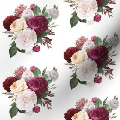 Floral Bunch - Maroon, Red, Cream, White Flowers