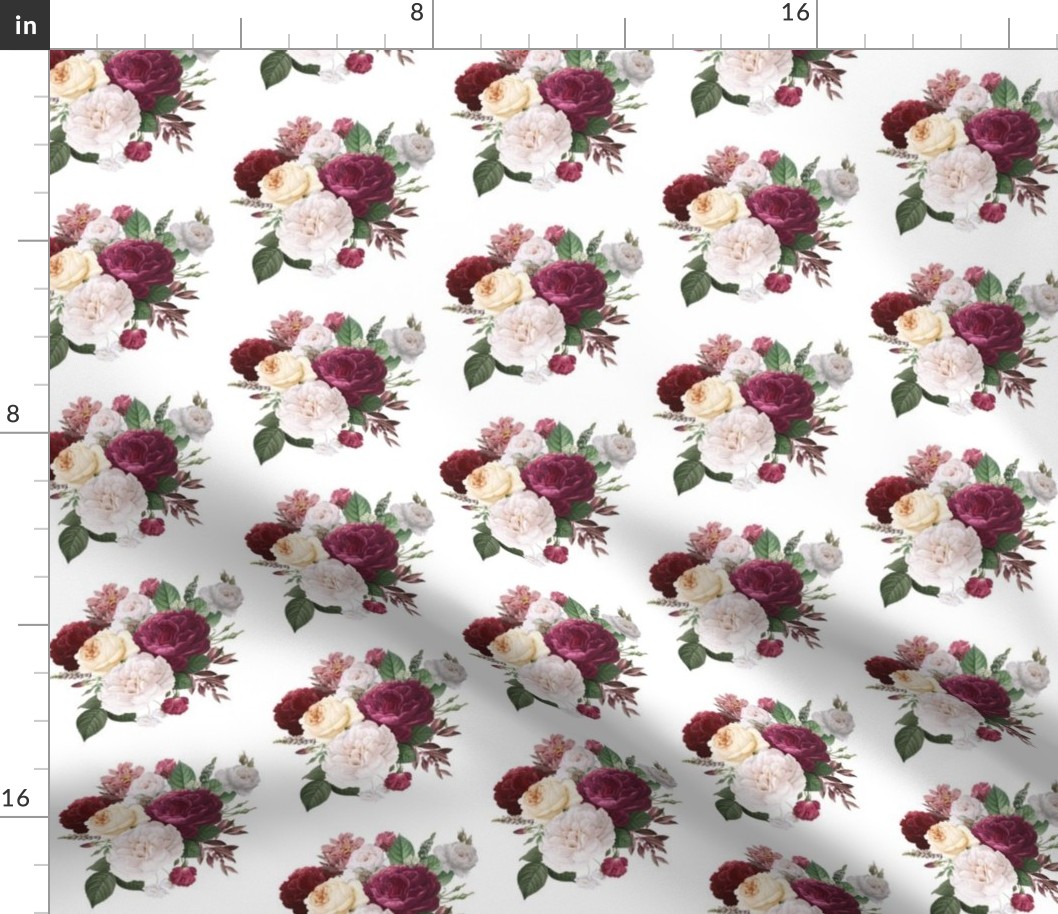 Floral Bunch - Maroon, Red, Cream, White Flowers