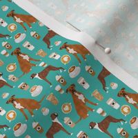 TINY - boxer dog coffee fabric - boxers  and coffees - turq