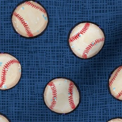 Baseball Balls on Blue Linen Look - Sandlot Sports Collection