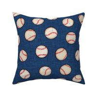 Baseball Balls on Blue Linen Look - Sandlot Sports Collection