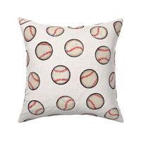 Baseball Balls on Soft Gray / Taupe Linen Look - Sandlot Sports Collection