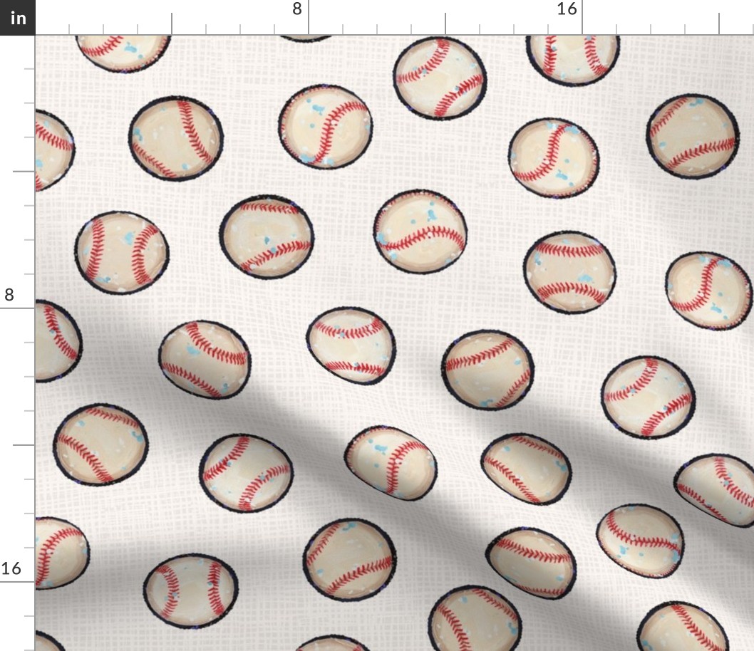 Baseball Balls on Soft Gray / Taupe Linen Look - Sandlot Sports Collection