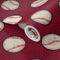 Baseball Balls on Red Linen Look - Sandlot Sports Collection