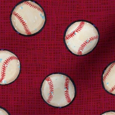 Baseball Balls on Red Linen Look - Sandlot Sports Collection