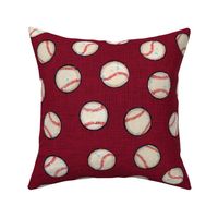 Baseball Balls on Red Linen Look - Sandlot Sports Collection