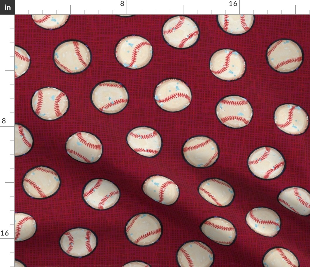 Baseball Balls on Red Linen Look - Sandlot Sports Collection