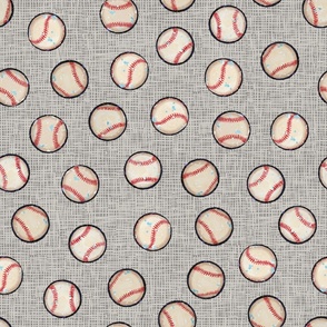 Baseball Balls on Gray Linen Look - Sandlot Sports Collection