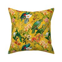 10" Pierre-Joseph Redouté tropicals Lush hawaiian tropical vintage parrot Jungle summer paradise in sunny yellow