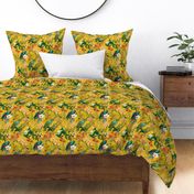 10" Pierre-Joseph Redouté tropicals Lush hawaiian tropical vintage parrot Jungle summer paradise in sunny yellow