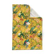 10" Pierre-Joseph Redouté tropicals Lush hawaiian tropical vintage parrot Jungle summer paradise in sunny yellow