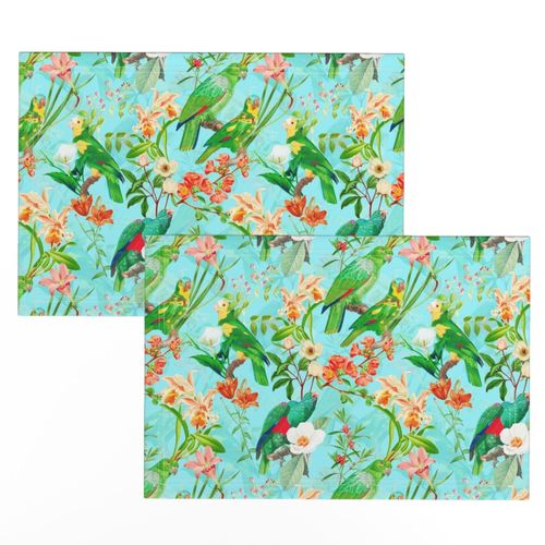 10" Pierre-Joseph Redouté tropicals Lush hawaiian tropical vintage parrot Jungle summer paradise in fresh turquoise