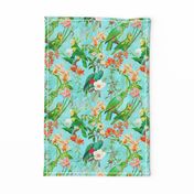 10" Pierre-Joseph Redouté tropicals Lush hawaiian tropical vintage parrot Jungle summer paradise in fresh turquoise