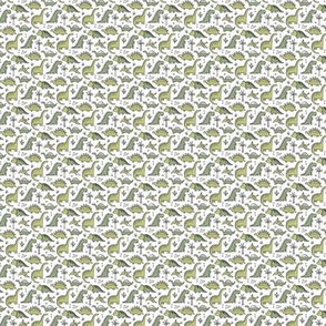 Dinosaurs in Green on White Tiny Small 0,5 inch