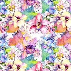 Watercolor orchid flower pattern