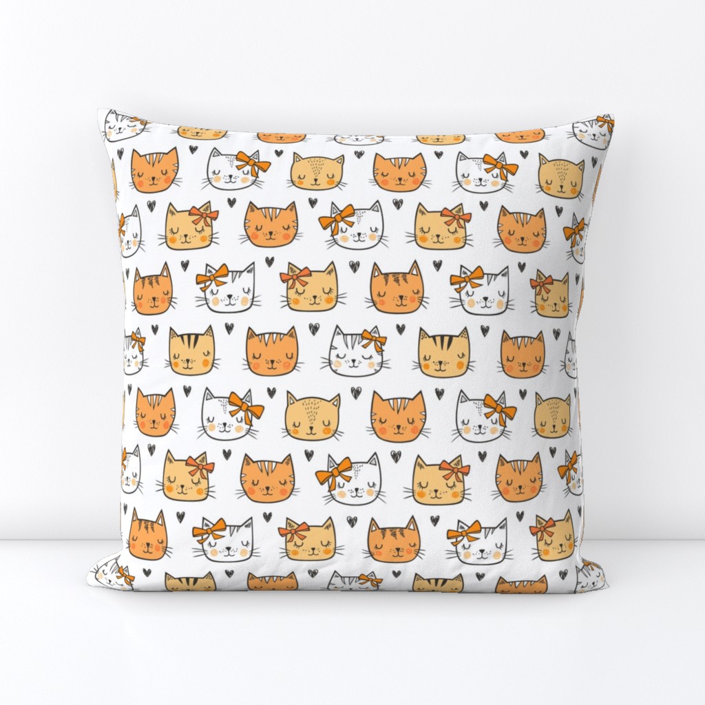 Orange Cat Cats  Faces with Bows and Hearts