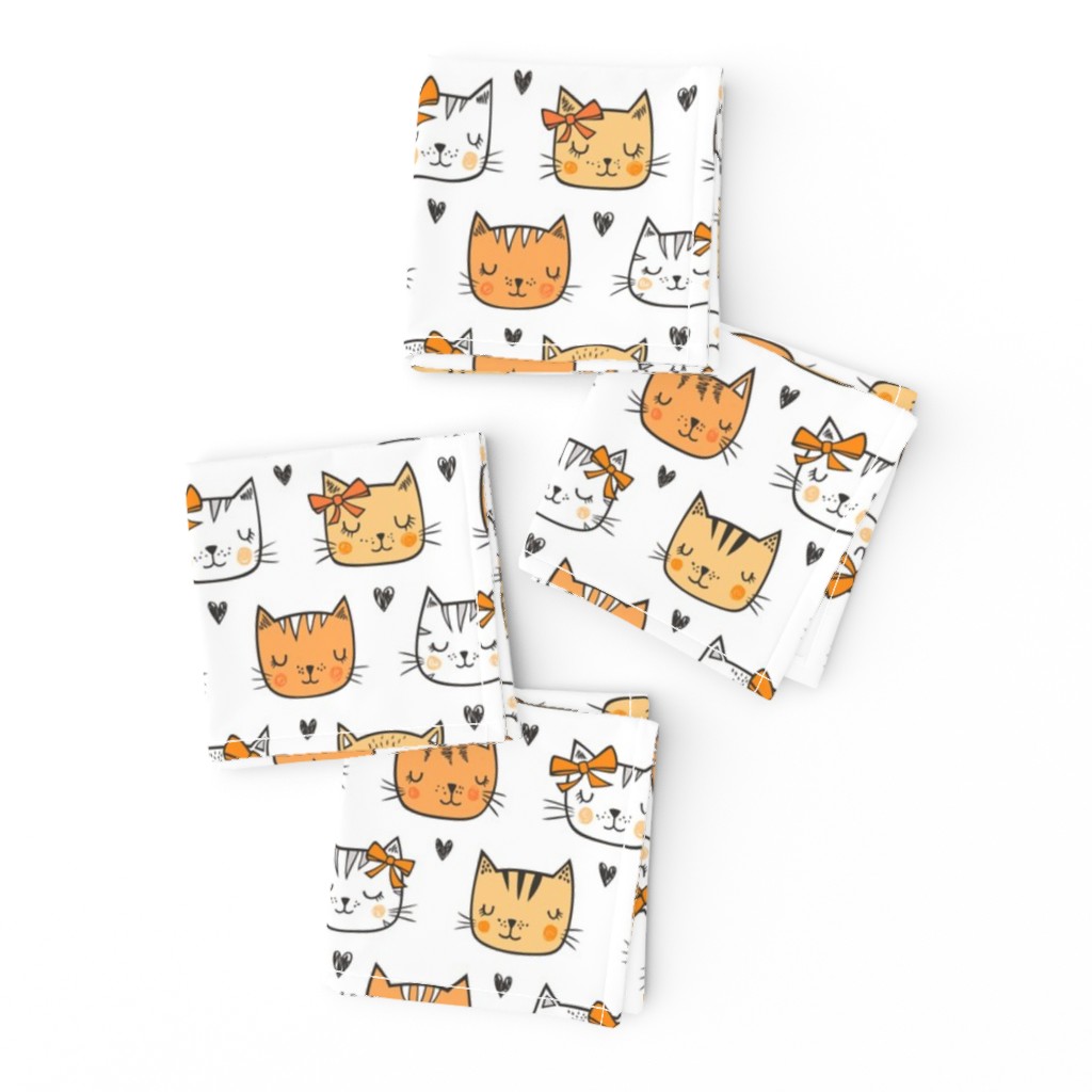 Orange Cat Cats  Faces with Bows and Hearts