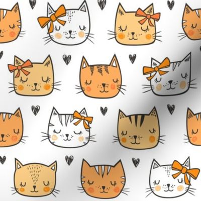 Orange Cat Cats  Faces with Bows and Hearts