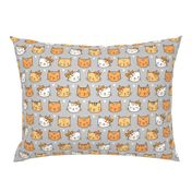 Orange Cat Cats  Faces with Bows and Hearts on Grey