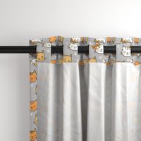 Orange Cat Cats  Faces with Bows and Hearts on Grey