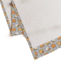 Orange Cat Cats  Faces with Bows and Hearts on Grey