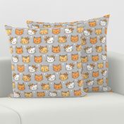 Orange Cat Cats  Faces with Bows and Hearts on Grey