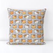 Orange Cat Cats  Faces with Bows and Hearts on Grey