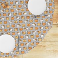 Orange Cat Cats  Faces with Bows and Hearts on Grey