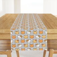 Orange Cat Cats  Faces with Bows and Hearts on Grey