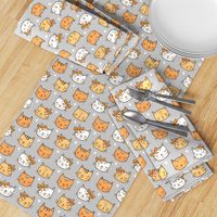 Orange Cat Cats  Faces with Bows and Hearts on Grey