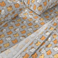 Orange Cat Cats  Faces with Bows and Hearts on Grey