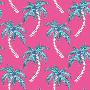 tropical palms on bright pink background