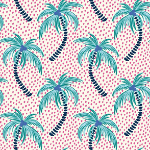 tropical palms - bright pink dotted background