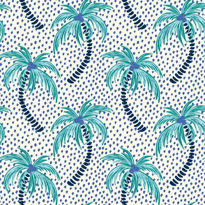 tropical palms - bright blue dotted background