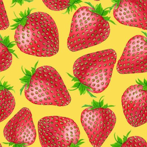 Red strawberries on yellow