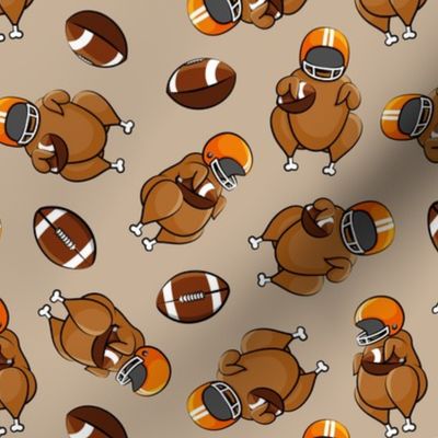 Football Turkey - Turkey with helmet and football - orange on tan - LAD19