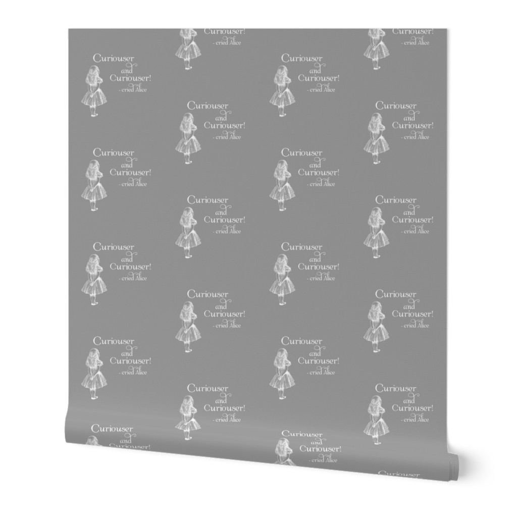 Alice in Wonderland Curiouser Gray and White